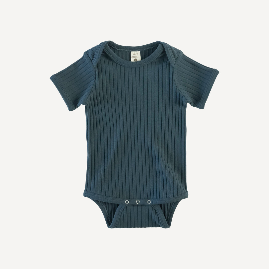 short sleeve lap neck bodysuit | slate blue | organic cotton wide rib