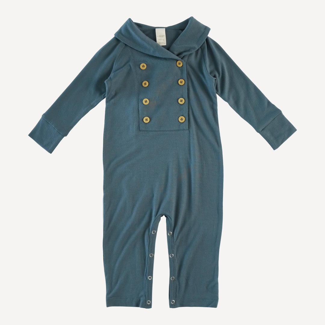 long sleeve double breasted shawl collar jumpsuit | slate blue | modal