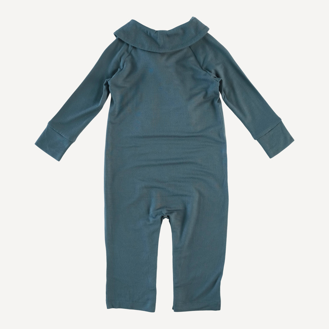 long sleeve double breasted shawl collar jumpsuit | slate blue | modal