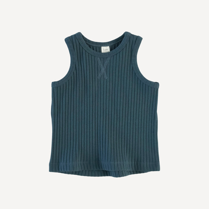 boxy topstitch tank | slate blue | organic cotton wide rib