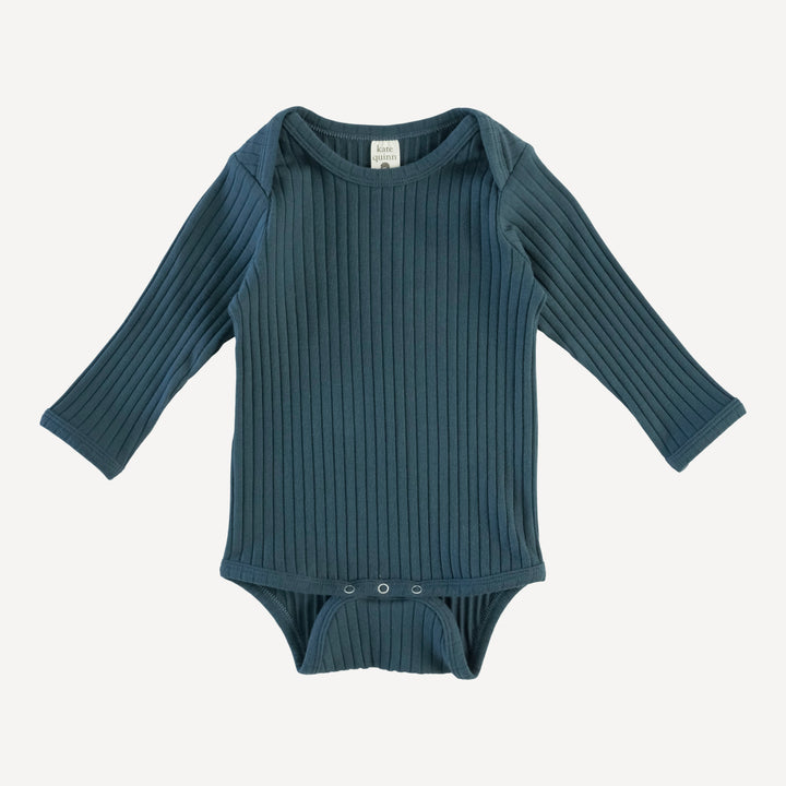 long sleeve lap neck bodysuit | slate blue | organic cotton wide rib