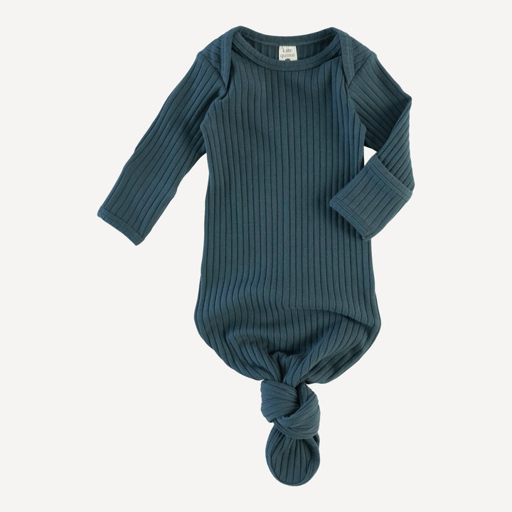 long sleeve lap neck knotted gown | slate blue | organic cotton wide rib