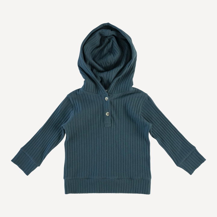 long sleeve henley hoodie | slate blue | organic cotton wide rib