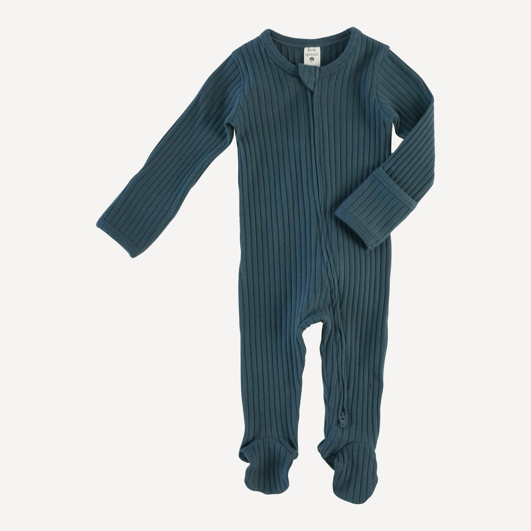 long sleeve zipper footie | slate blue | organic cotton wide rib