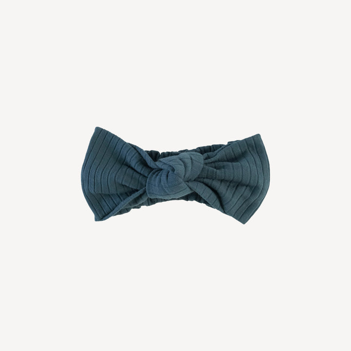 large bow elastic headband | slate blue | organic cotton wide rib