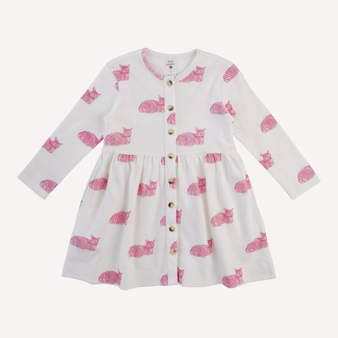 long sleeve button dress | sleepy cat | organic cotton interlock