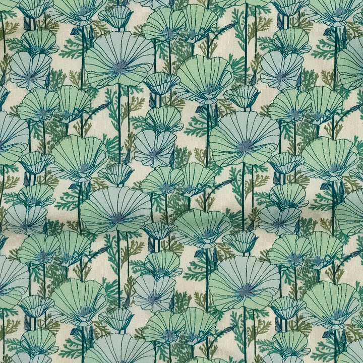 jade set | small aqua poppies | organic cotton interlock