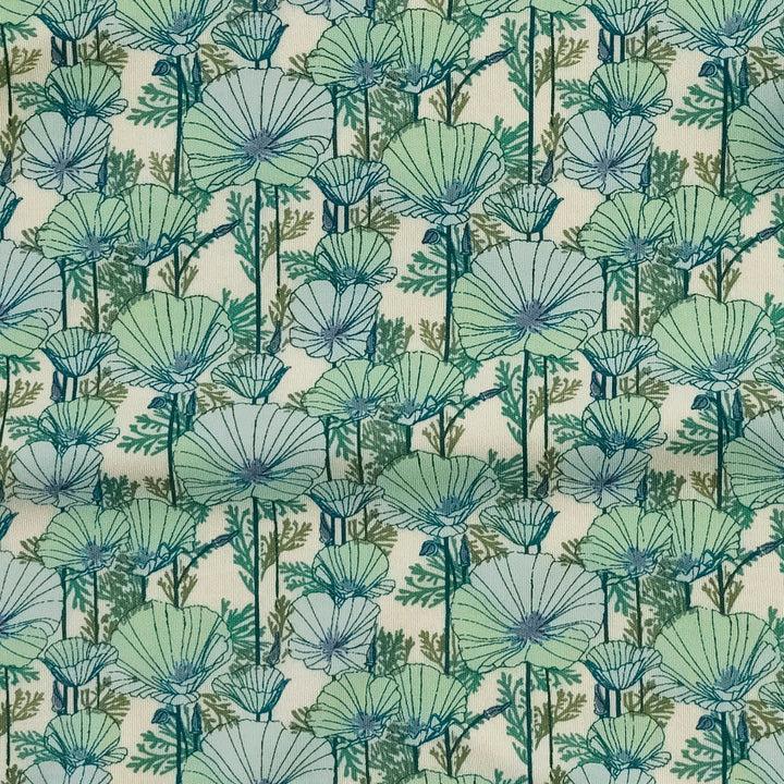 sleeveless ida dress | small aqua poppies | organic cotton interlock