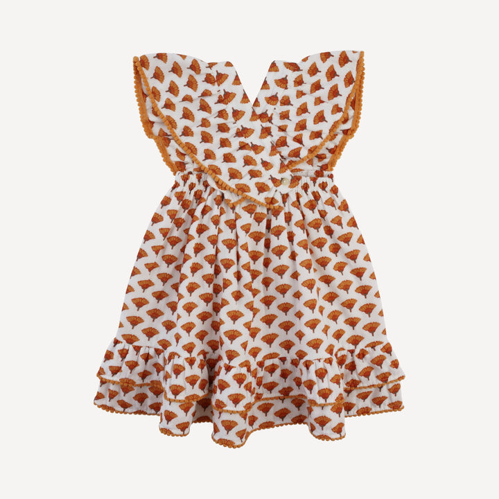 ruffle strap pom pom dress | small marigold | organic cotton gauze