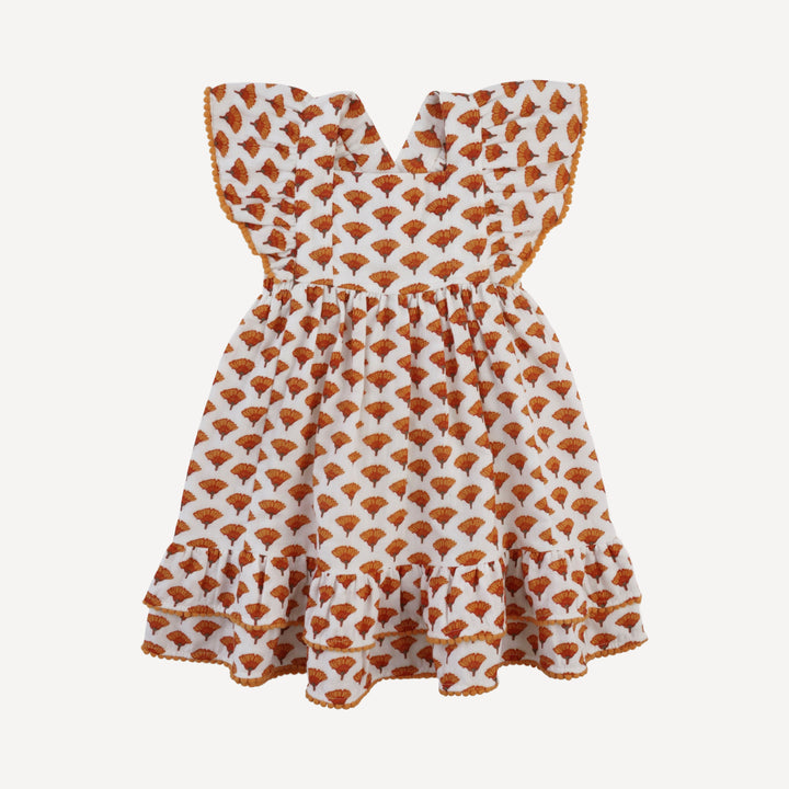 ruffle strap pom pom dress | small marigold | organic cotton gauze
