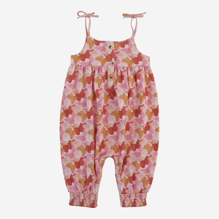gathered smocked tie jumpsuit | small mod butterflies | organic cotton interlock