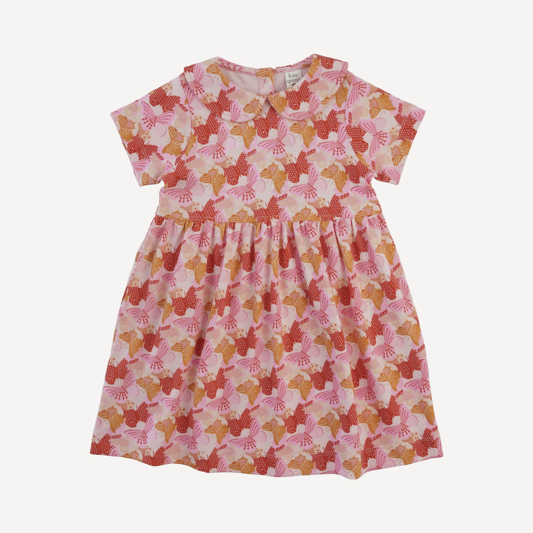 short sleeve peter pan dress | small mod butterflies | organic cotton interlock