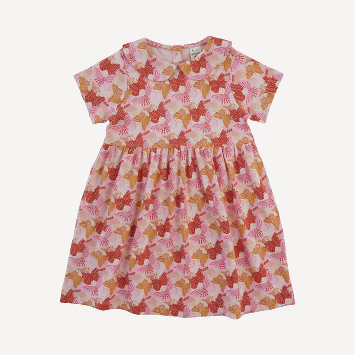 short sleeve peter pan dress | small mod butterflies | organic cotton interlock