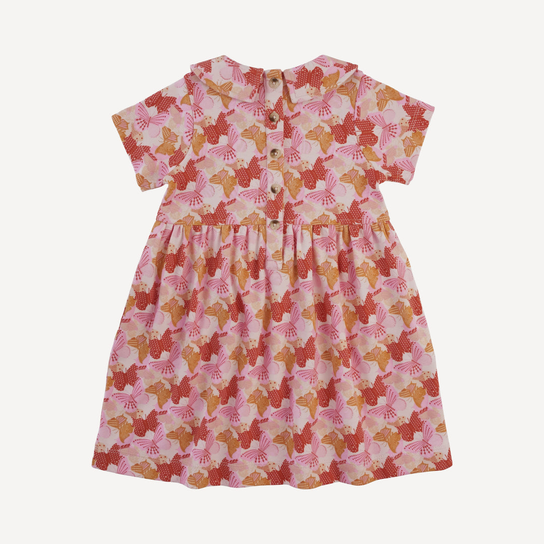 short sleeve peter pan dress | small mod butterflies | organic cotton interlock