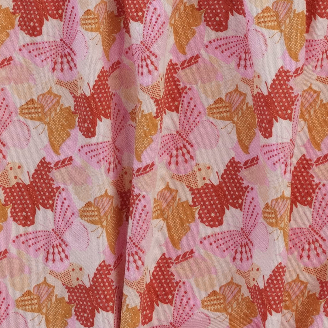 short puff sleeve piped square neck dress | small mod butterflies | organic cotton interlock