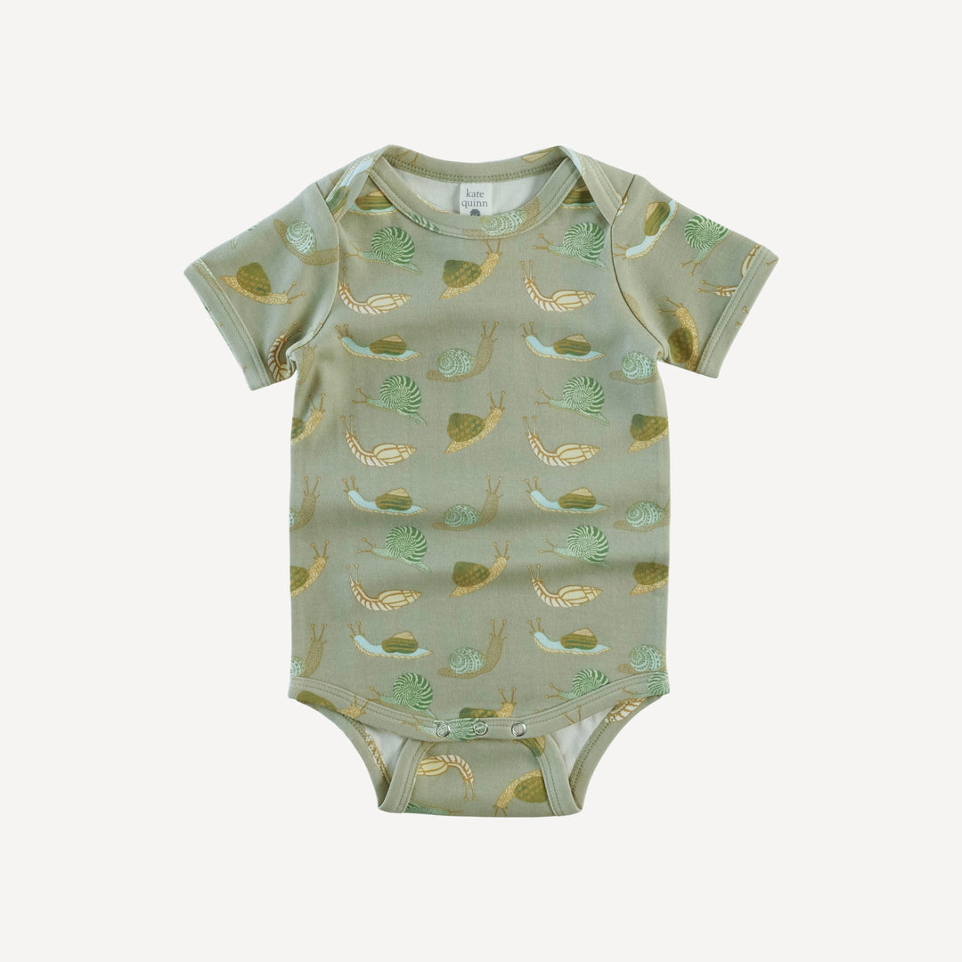 short sleeve lap neck bodysuit | snails | organic cotton interlock