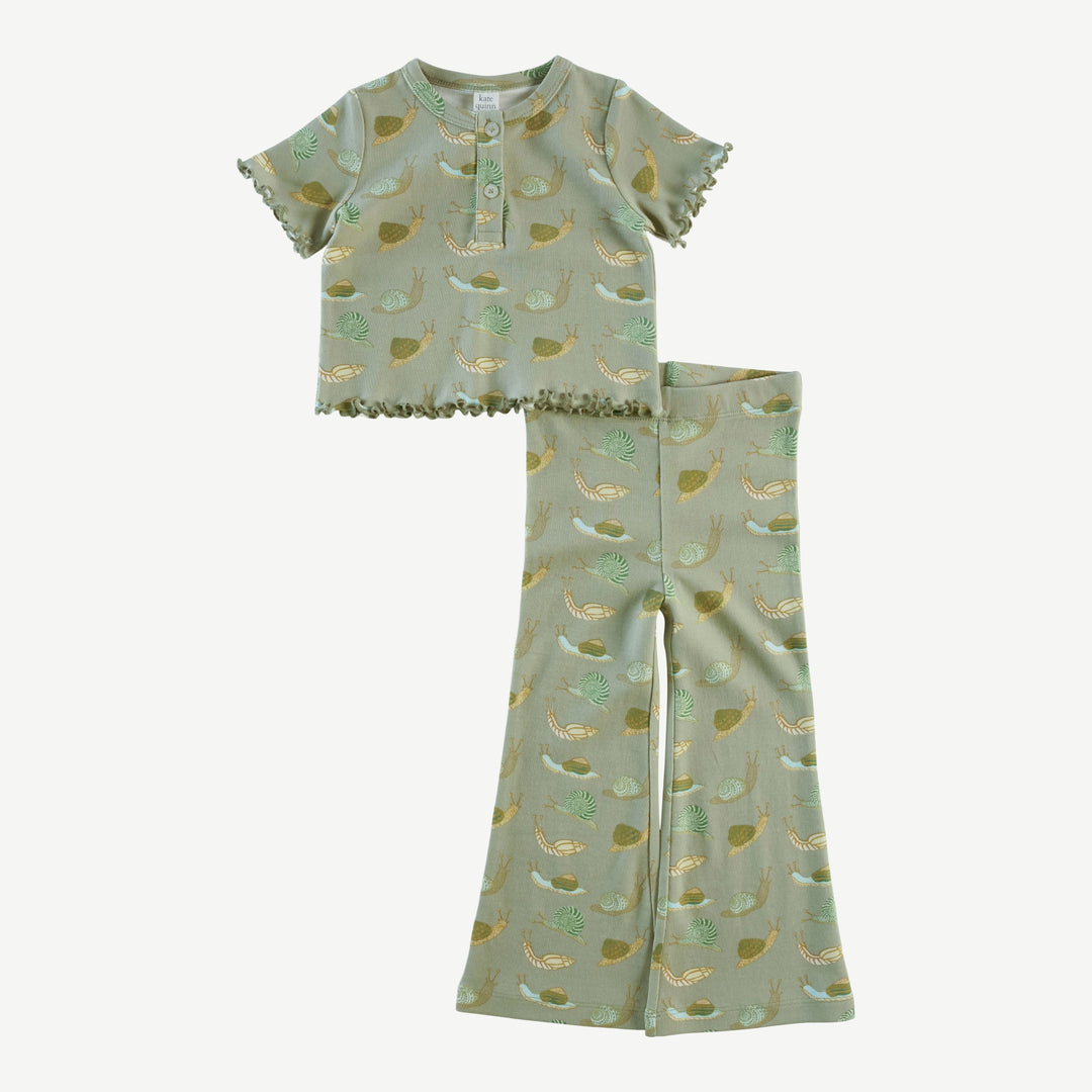 short sleeve henley lettuce flare set | snails | organic cotton interlock