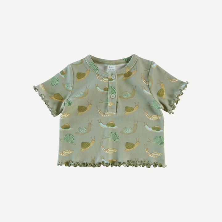 short sleeve henley lettuce flare set | snails | organic cotton interlock