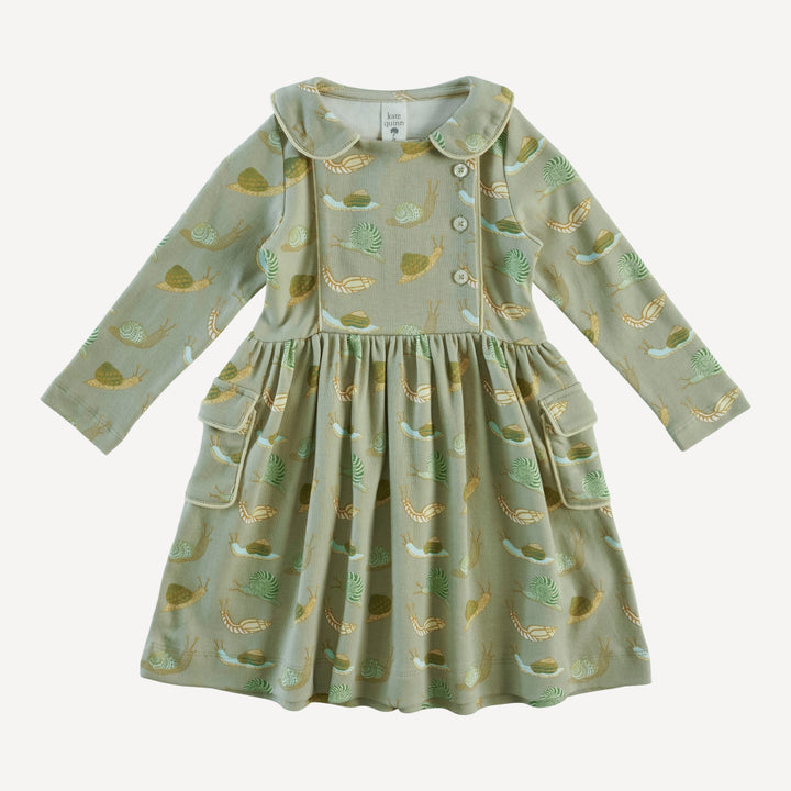 long sleeve peter pan apron dress | snails | organic cotton interlock
