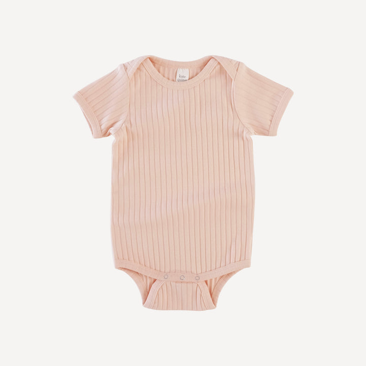 short sleeve lap neck bodysuit | soft peach | classic rib