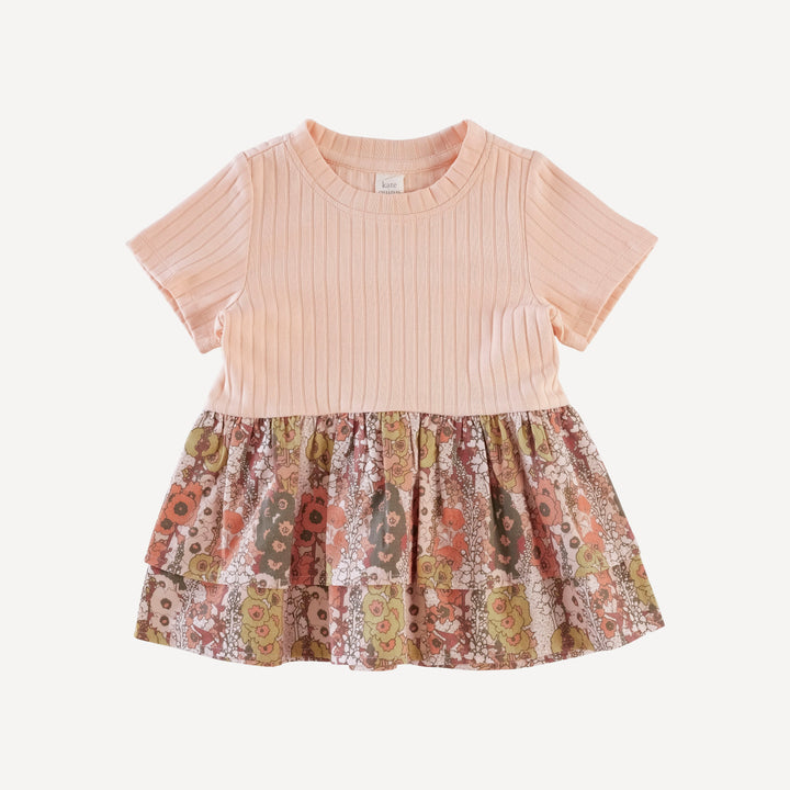 short sleeve double skirted ruffle top | soft peach | classic rib