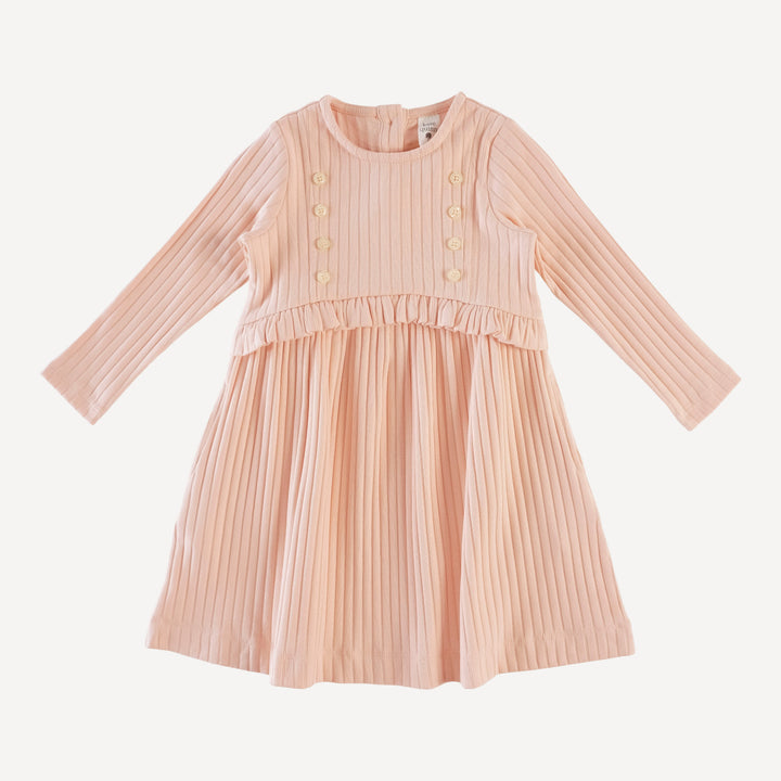 long sleeve button yoke dress | soft peach | classic rib