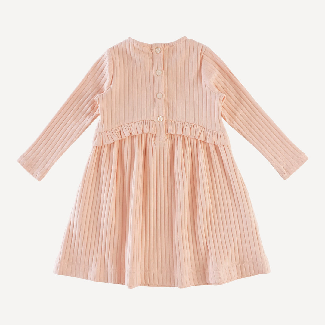 long sleeve button yoke dress | soft peach | classic rib