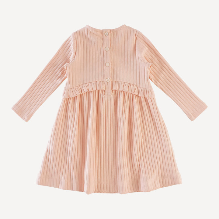 long sleeve button yoke dress | soft peach | classic rib