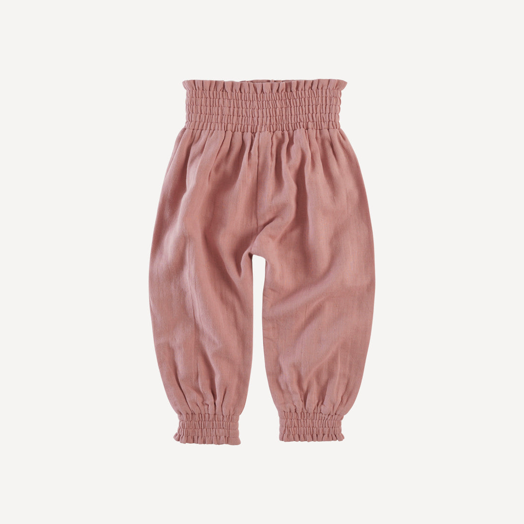 smocked waist bubble pant | soft rose | organic cotton gauze