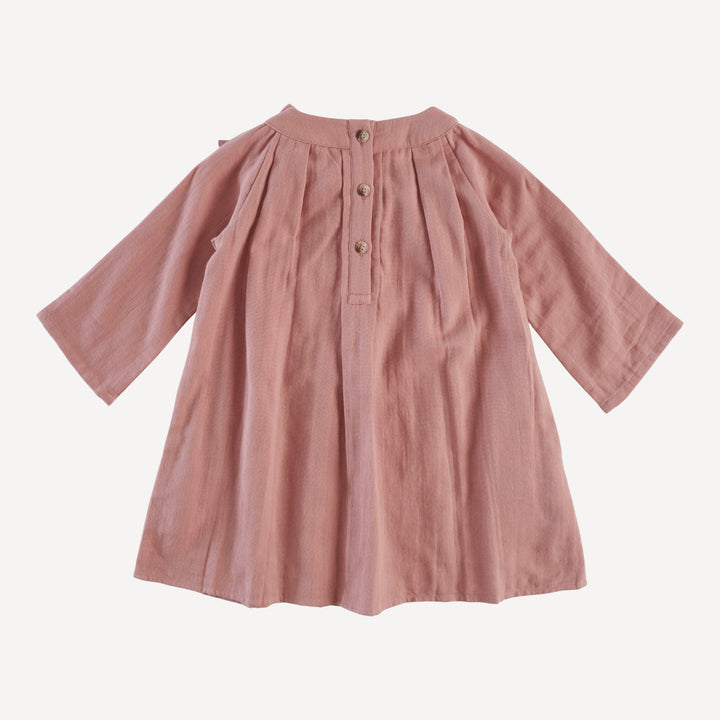 long sleeve pleated bow dress | soft rose | organic cotton gauze