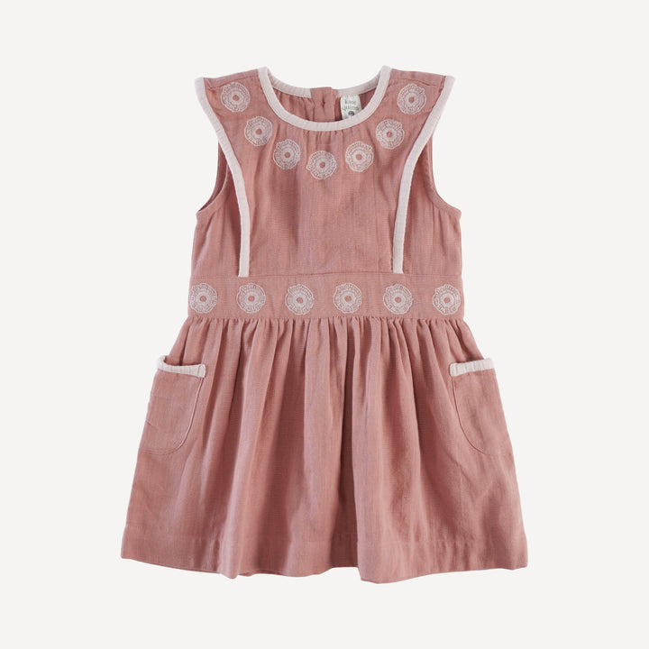 sleeveless embroidered apron dress | soft rose | organic cotton gauze