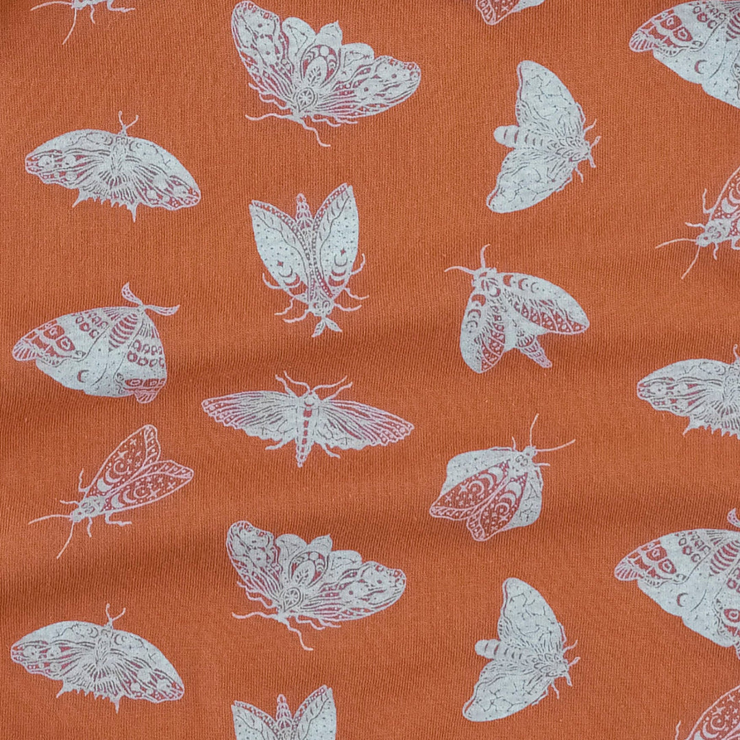 long sleeve boho dress | spicy moth scatter | organic cotton jersey