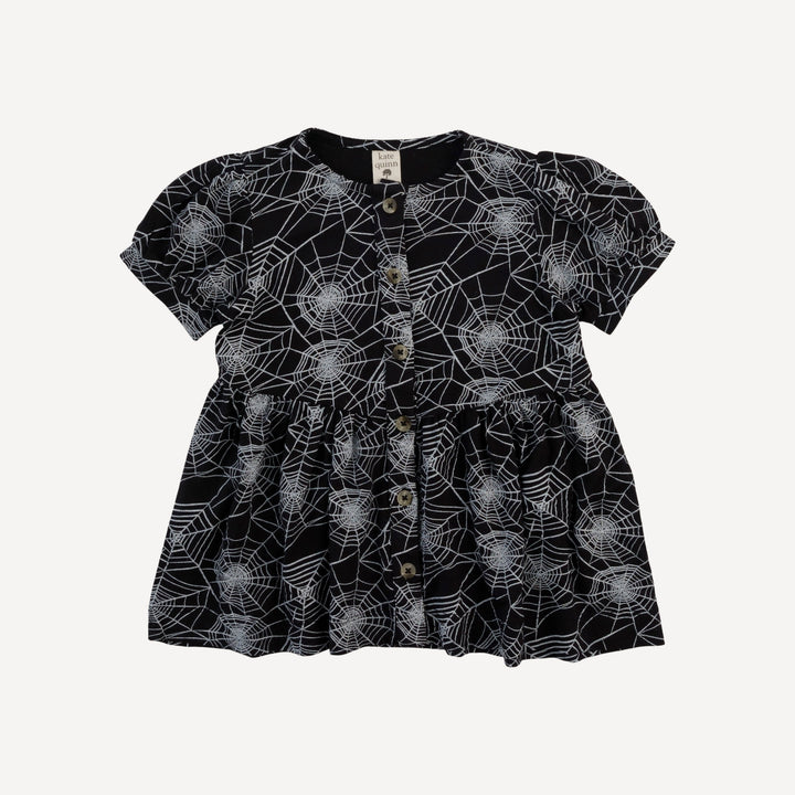 short sleeve button front v-waist top | spiderweb | organic cotton interlock