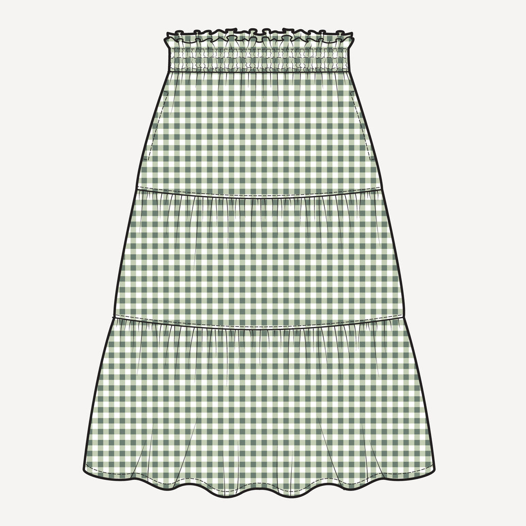 PREORDER womens maxi skirt green gingham organic cotton gauze kate quinn