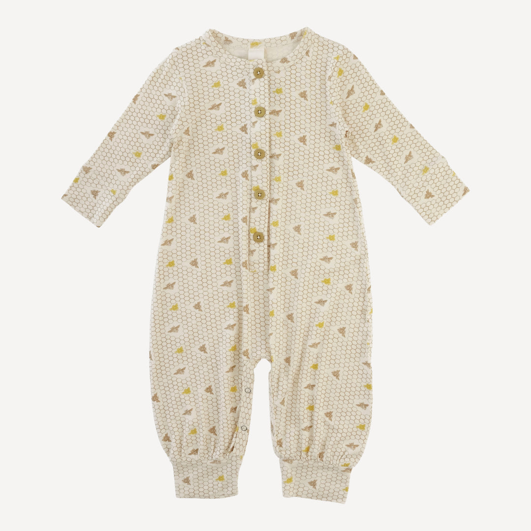 long sleeve cuffed button bubble jumpsuit | spring honeycomb | modal