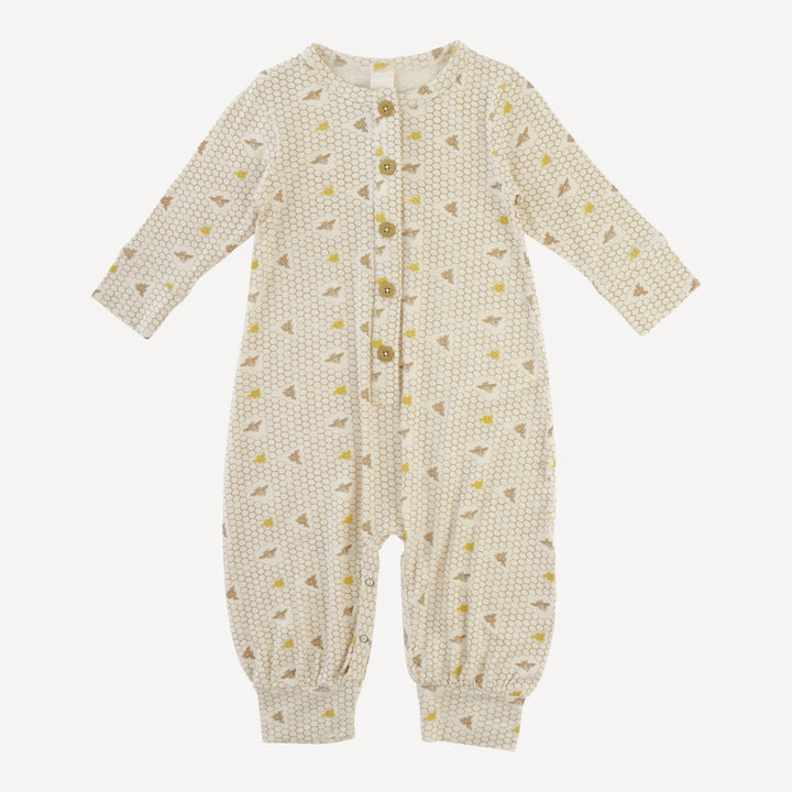 long sleeve cuffed button bubble jumpsuit | spring honeycomb | modal