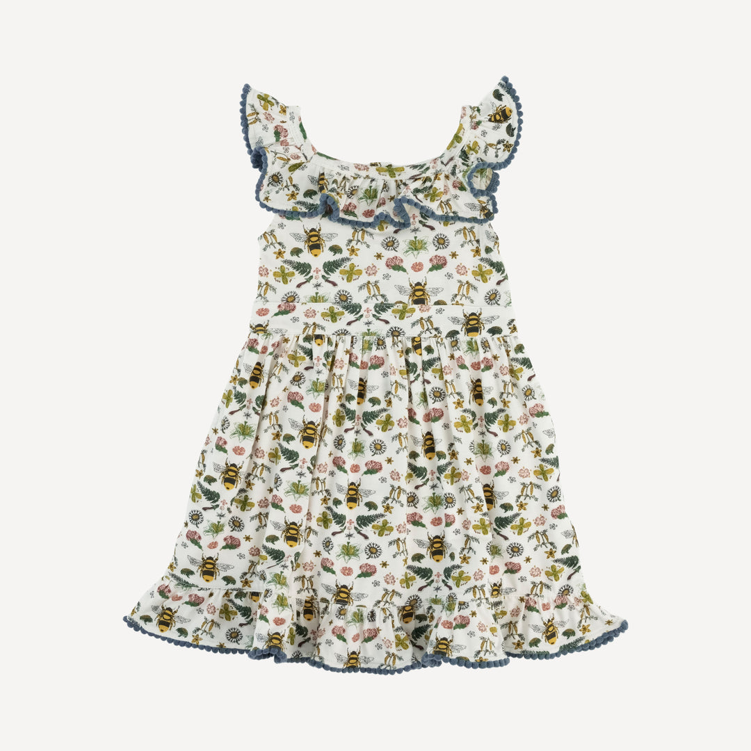 sleeveless square neck ruffle pom pom dress | spring litho bee | modal