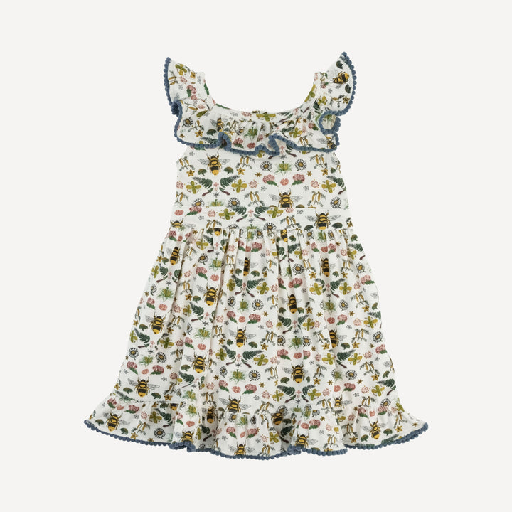 sleeveless square neck ruffle pom pom dress | spring litho bee | modal