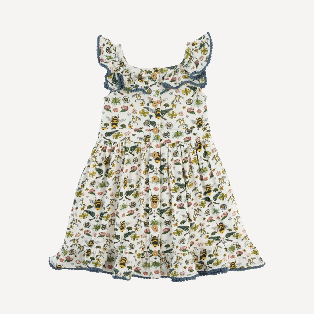 sleeveless square neck ruffle pom pom dress | spring litho bee | modal