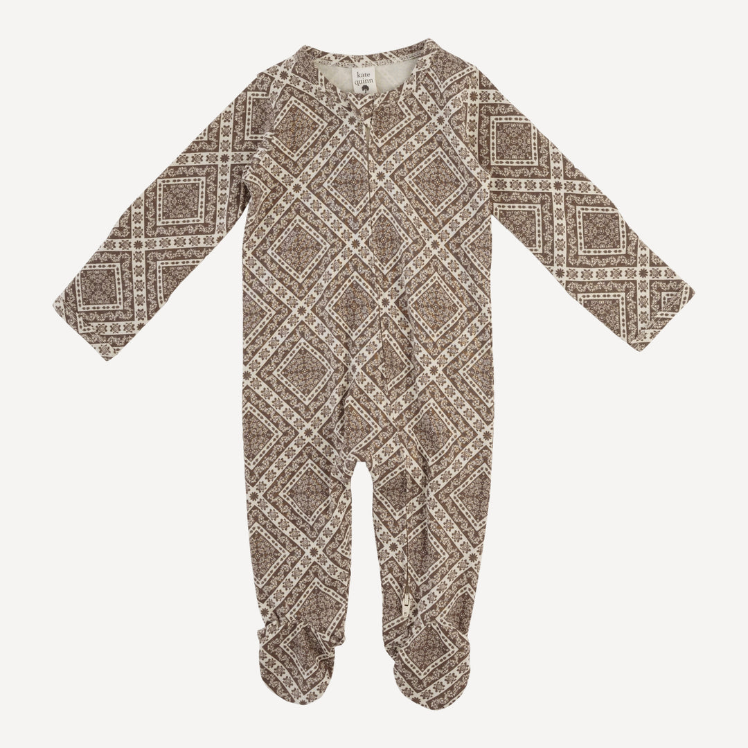 long sleeve two way zipper footie | stone bandana | organic cotton jersey