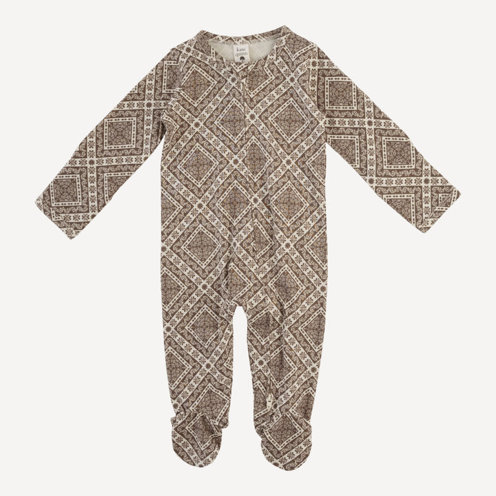 long sleeve two way zipper footie | stone bandana | organic cotton jersey