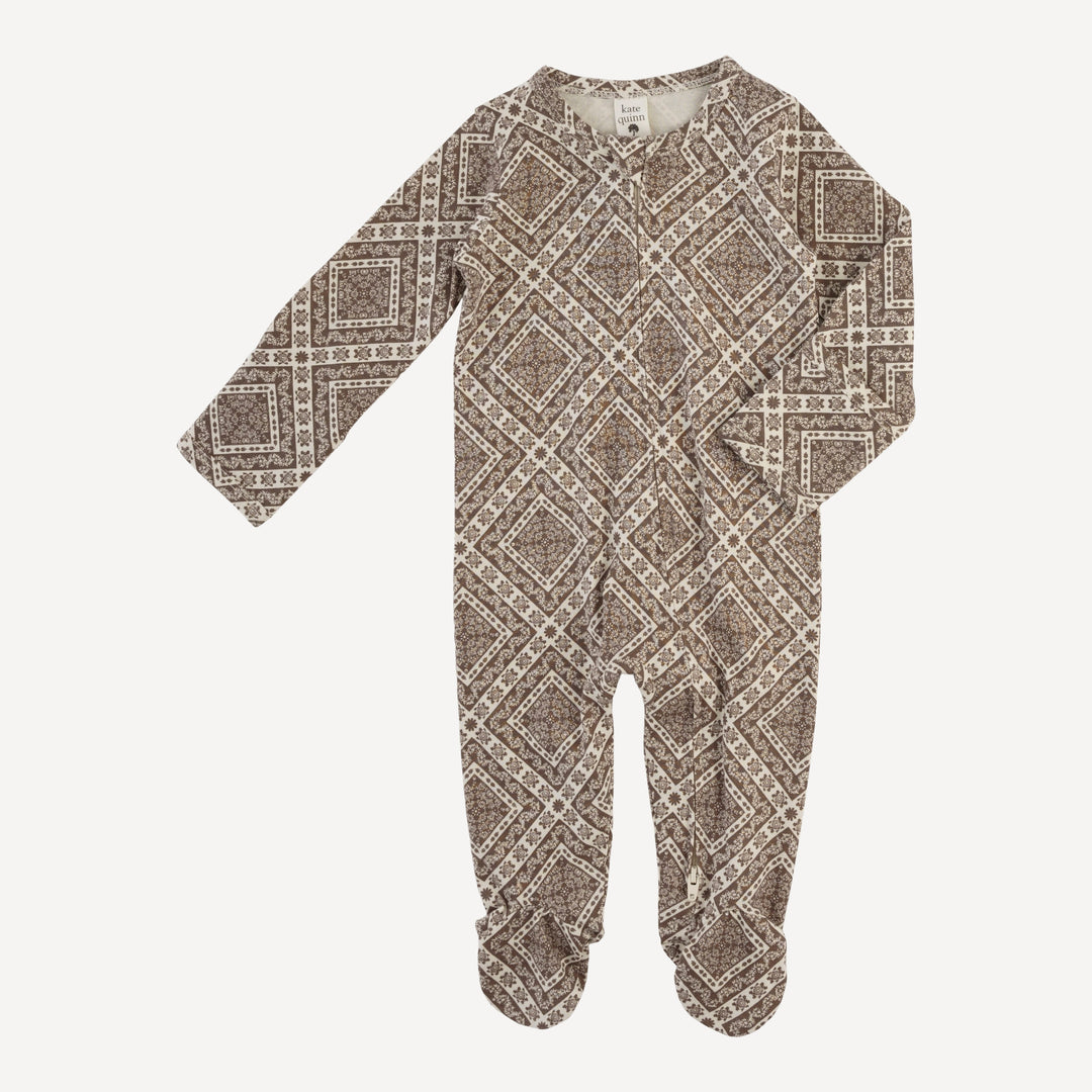 long sleeve two way zipper footie | stone bandana | organic cotton jersey