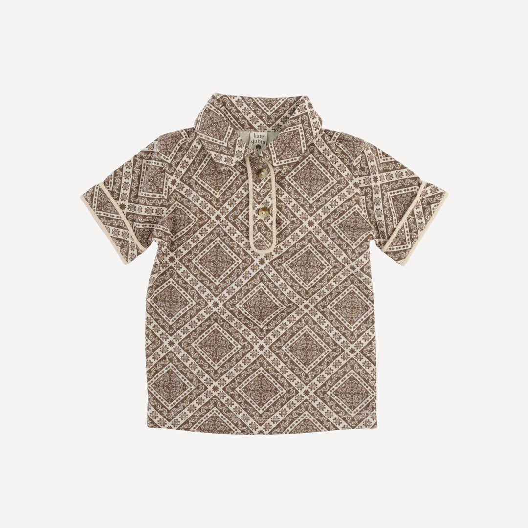 short sleeve piped polo tee | stone bandana | organic cotton jersey