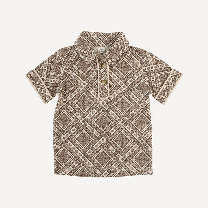 short sleeve piped polo tee | stone bandana | organic cotton jersey
