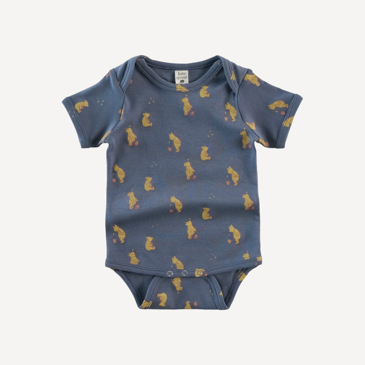 short sleeve lap neck bodysuit | stone blue pooh | organic cotton interlock