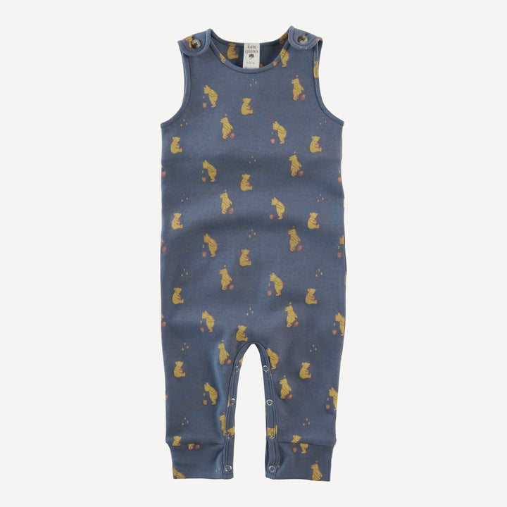 vintage button tab sport jumpsuit | stone blue pooh | organic cotton interlock