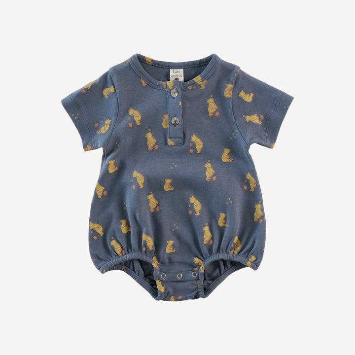short sleeve henley bubble | stone blue pooh | organic cotton interlock