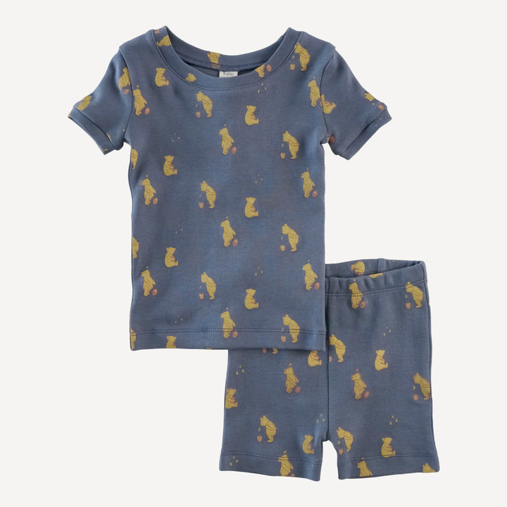 short sleeve crew neck shortie pj set | stone blue pooh | organic cotton interlock
