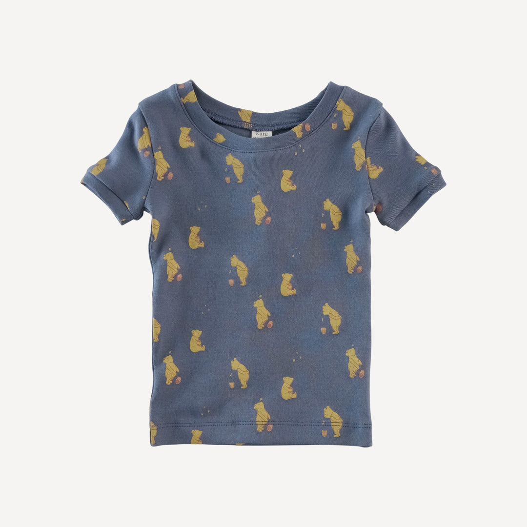 short sleeve crew neck shortie pj set | stone blue pooh | organic cotton interlock