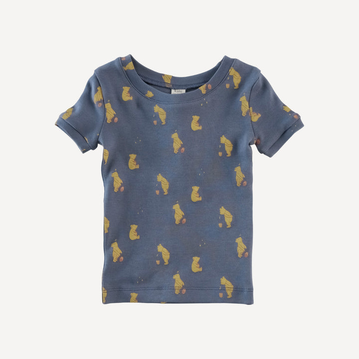 short sleeve crew neck shortie pj set | stone blue pooh | organic cotton interlock